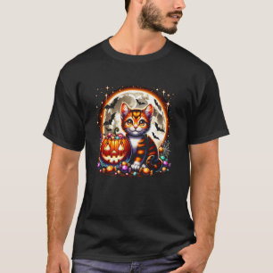 Camiseta Gato Laranja de Halloween Kitten Gráfico Assustado