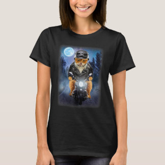 Camiseta Gato Laranja de Motoqueiro Andando de Motocicleta,