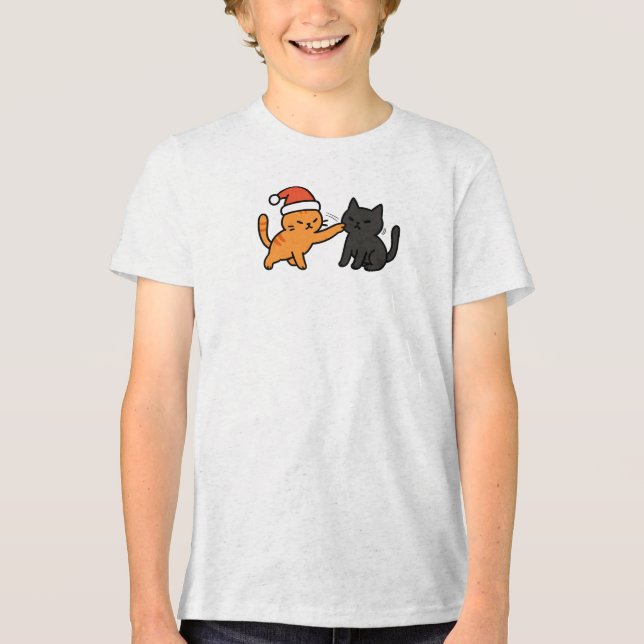 Camiseta Gato Laranja de Natal com Gato Preto (Frente)