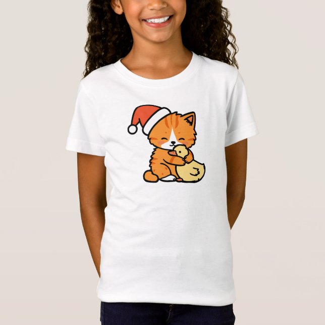 Camiseta Gato Laranja de Natal e Ganso (Frente)