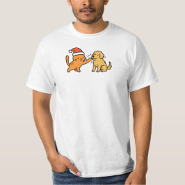 Camiseta Gato Laranja de Natal e Golden Retriever