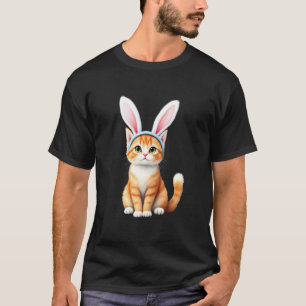 Camiseta Gato Laranja de Páscoa com Orelhas de Coelho