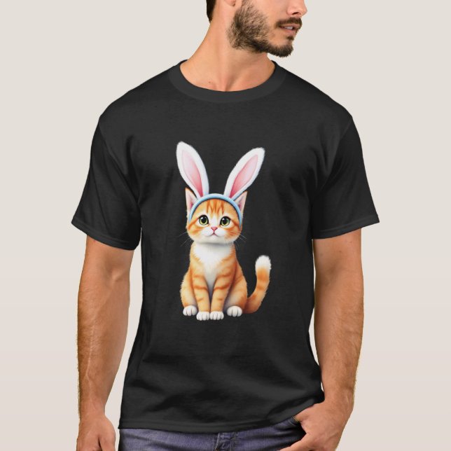 Camiseta Gato Laranja de Páscoa com Orelhas de Coelho  (Frente)