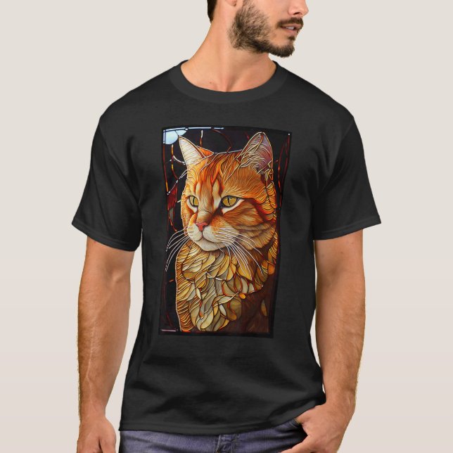 Camiseta Gato Laranja de Vidro Colorido (Frente)