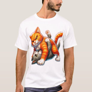 Camiseta Gato Laranja Engraçado de Luta Livre Cartoon