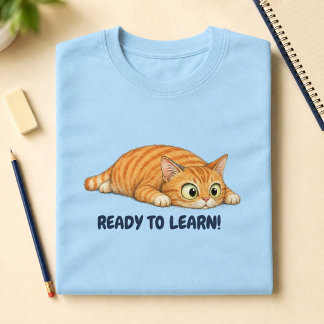 Camiseta Gato Laranja Engraçado Pronto para Aprender Volta