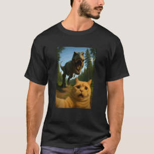 Camiseta Gato Laranja Engraçado Selfie Dinossauro Trex Aman