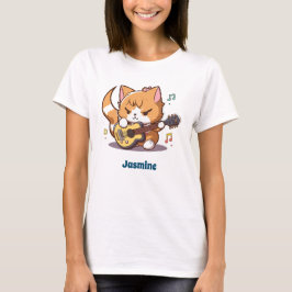 Camiseta Gato Laranja Fofo Tocando Violão