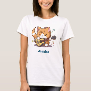 Camiseta Gato Laranja Fofo Tocando Violão