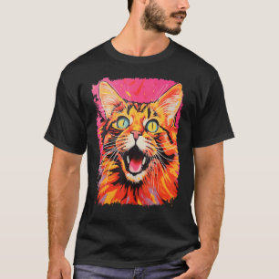 Camiseta Gato Laranja Gengibre Pink Pop Art
