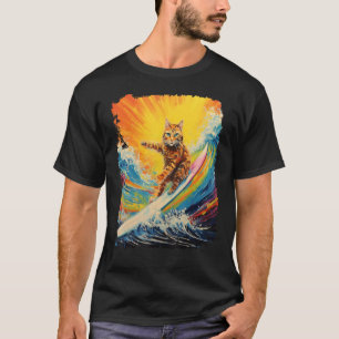 Camiseta Gato Laranja Gengibre Pop Art Fazendo Surfe De Rem