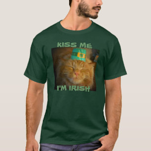 Camiseta Gato Laranja Irlandês Verde quer um beijo