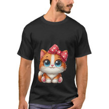 Gato Laranja Kawaii Laço Vermelho com Bolinhas Bra