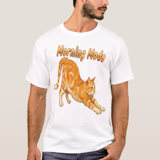 Camiseta Gato Laranja Malhado em Modo Matinal se Espreguiça