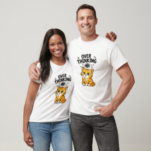 Camiseta Gato Laranja Persa Divertido e Pensativo
