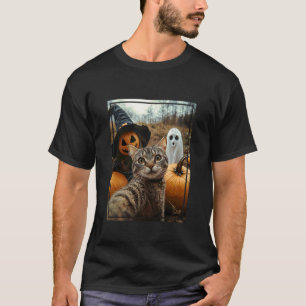 Camiseta Gato Laranja Selfie Halloween Patch de Abóbora Ass