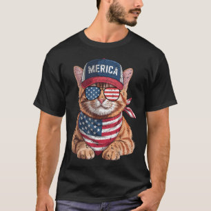 Camiseta Gato Laranja Tabby 4 De Julho Bandeira Americana D