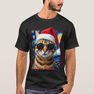 Camiseta Gato Laranja Tabby Noite Estrelada Natal