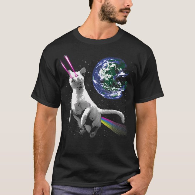 Camiseta Gato Laser No Espaço - Astronauta De Gato Em Frent (Frente)