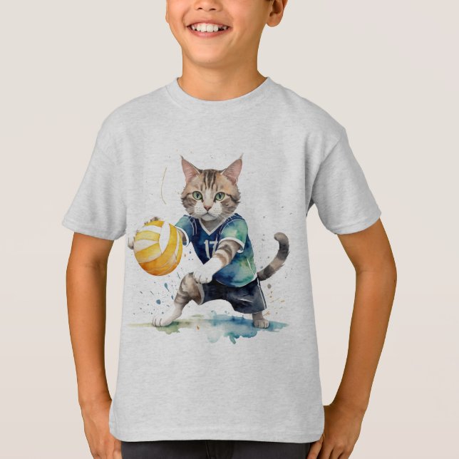 Camiseta Gato Legal Brincando De Humor Animal De Voleibol (Frente)