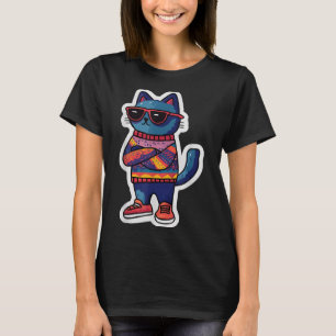 Camiseta Gato legal Com Estilo Retroativo Estilo Engraçado