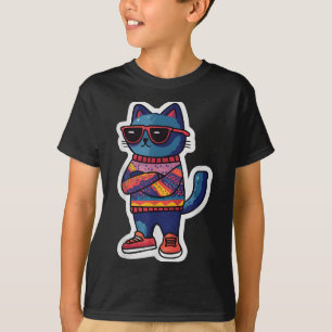 Camiseta Gato legal Com Estilo Retroativo Estilo Engraçado