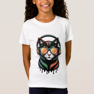 Camiseta Gato legal com Fones de ouvido e óculos de sol