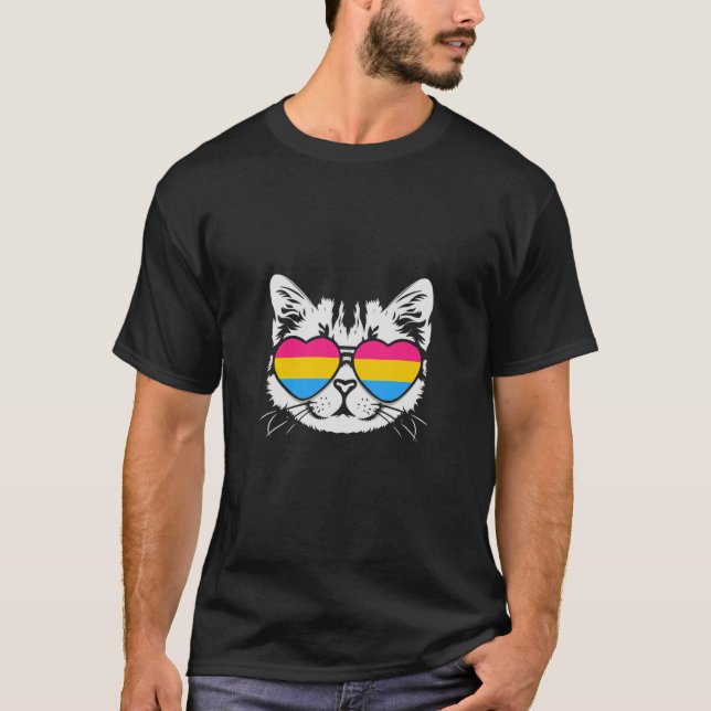 Camiseta Gato legal Com Óculos De Bandeira Pansexuais (Frente)