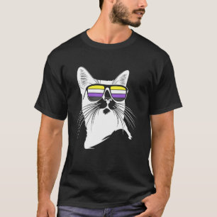 Camiseta Gato Legal com Óculos de Sol do Orgulho Não Binári