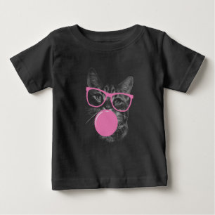 Camiseta Gato legal com Óculos Rosa e Goma-Bolha