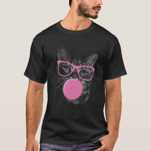 Camiseta Gato legal com Óculos Rosa e Goma-Bolha