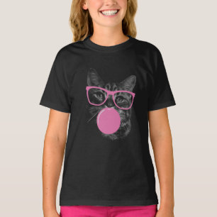 Camiseta Gato legal com Óculos Rosa e Goma-Bolha