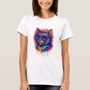 Camiseta Gato Legal da Pop-Art com Óculos de Sol