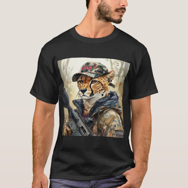 Camiseta Gato legal de MAGA com Arma e Camuflagem CHEETAH (Frente)