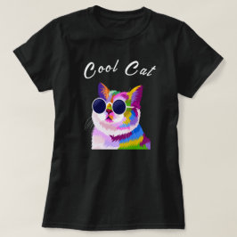 Camiseta Gato Legal de Multicores Moderno de pop Art