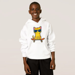 Camiseta Gato Legal de Skate Usando Óculos de Sol Cartoon 