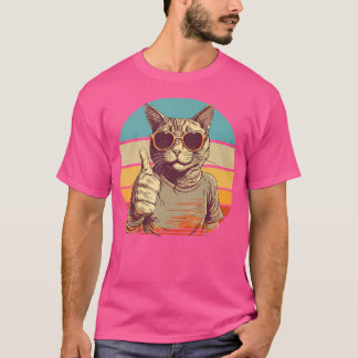 Camiseta Gato Legal Divertido Com Óculos De Sol Polegar Par