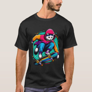 Camiseta Gato Legal e Funky Skate Gato Amante Ilustração