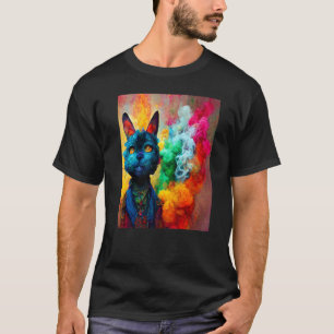 Camiseta Gato Legal Retrato de Selfie Multicolorido Fumaça