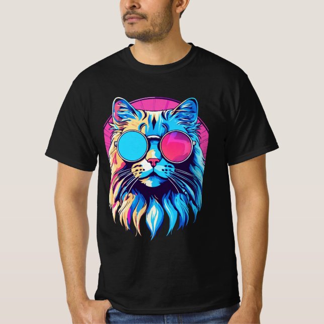 Camiseta Gato Legal Retrowave: Abrace as Víblias Neon (Frente)