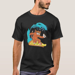 Camiseta Gato Legal Surfando Em Uma Fatia De Pizza  Meme