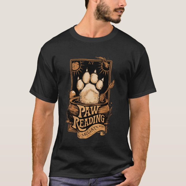 Camiseta Gato Leitura de Pata Cartão de Tarot Lua Crescente (Frente)