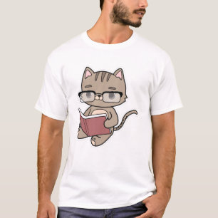 Camiseta Gato lendo no Reading com Livro