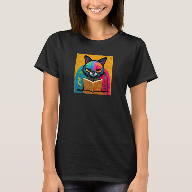 Camiseta Gato Lendo um Livro Design (Frente)