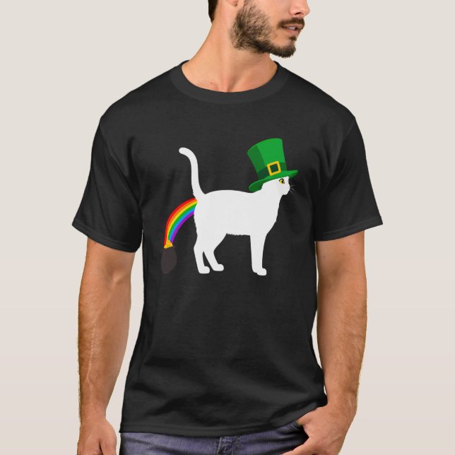 Camiseta Gato Leprechaun Arco-íris do Paddyu2019s do Dia de (Frente)