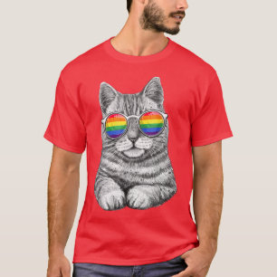 Camiseta Gato LGBT Gay Rainbow Pride Flag Boys Men Girl