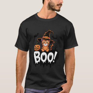 Camiseta Gato Listrado Laranja Chapéu de Bruxa Abóbora Assu