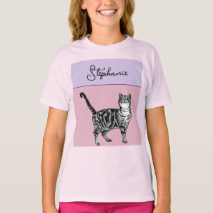 Camiseta Gato Listrado Pastel Gatos Garotas Rosa Pets