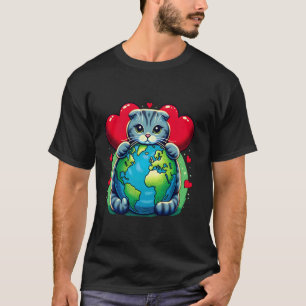 Camiseta Gato Listrado Scottish Fold Dia da Terra Abraço Am
