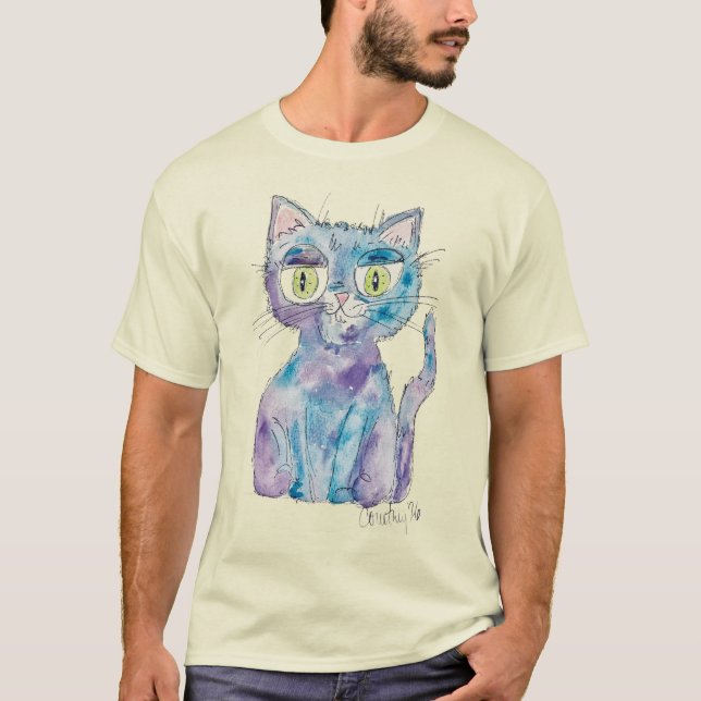 Camiseta Gato louco aquarela (Frente)